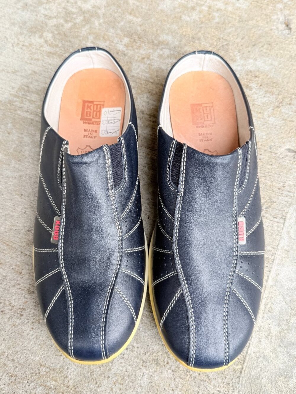 Khrio Word Italian Leather Comfort Mule Slip On Shoes Navy